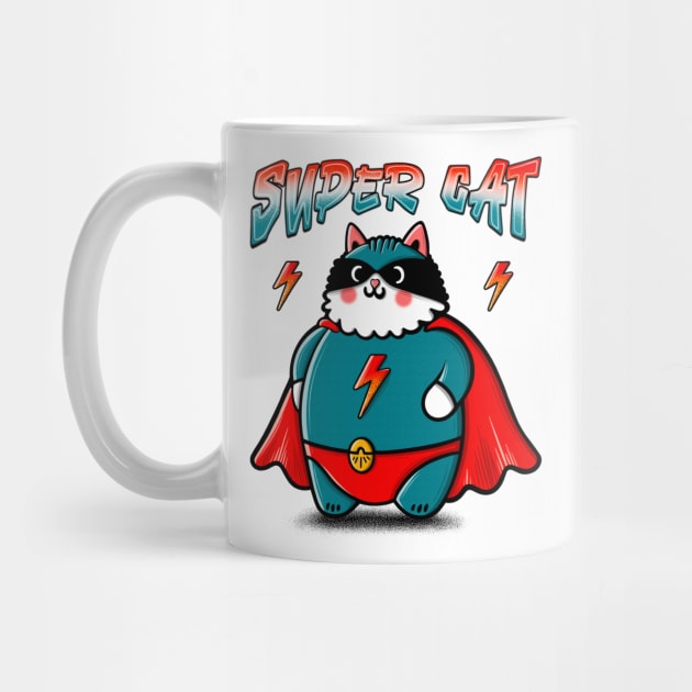 Funny Super Cat Illustration with Superhero Cape, Costume and Mask by ilhnklv